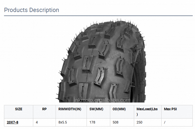 20x7-8 Wholesales 8 Inch Go Kart ATV UTV Tires