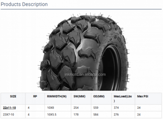 22x10-10 4PLY 10 Inch Tubeless Wholesale Off Road ATV Tires