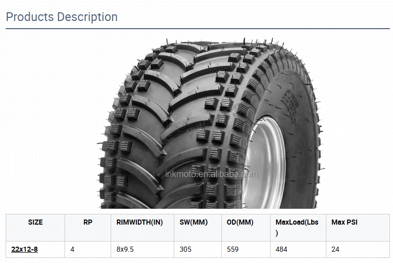 22x12-8 4PLY 8 Inch Trailer Wheels Tubeless Wholesale ATV Trailer Tires
